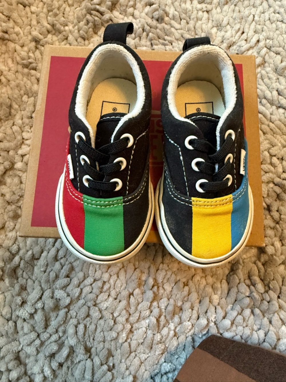 Vans Kids Black Canvas Sneakers with Red, Green, Yellow & Blue Stripes